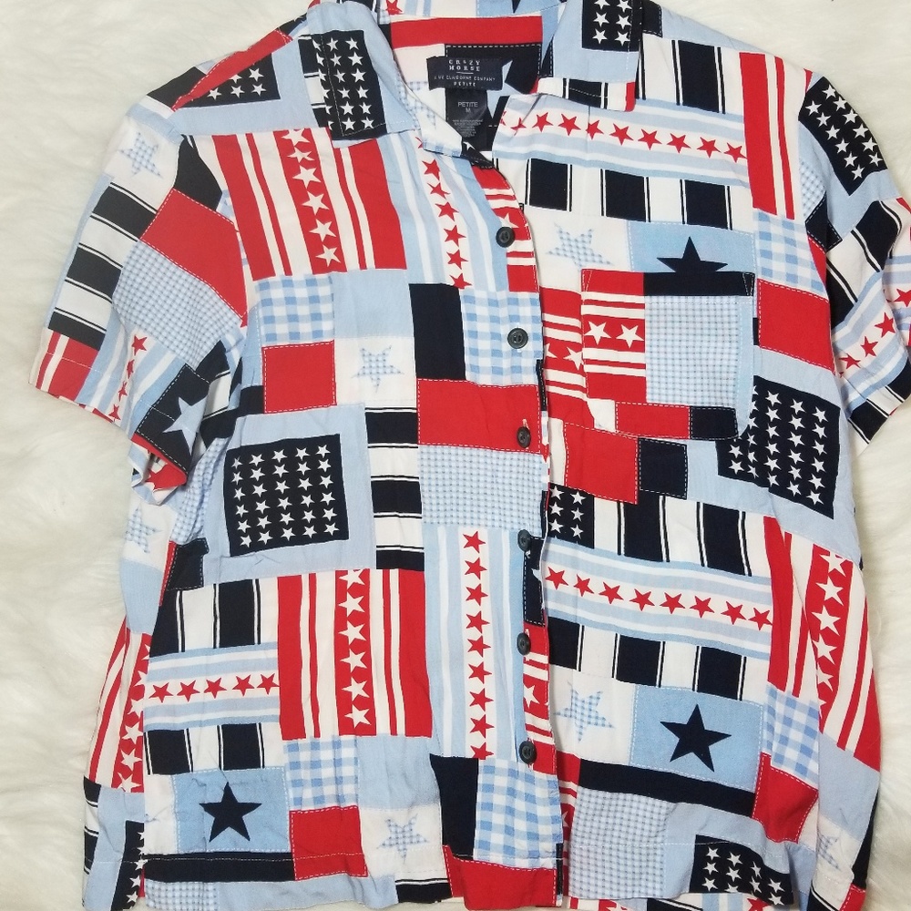 Crazy Horse Red White Blue Button up